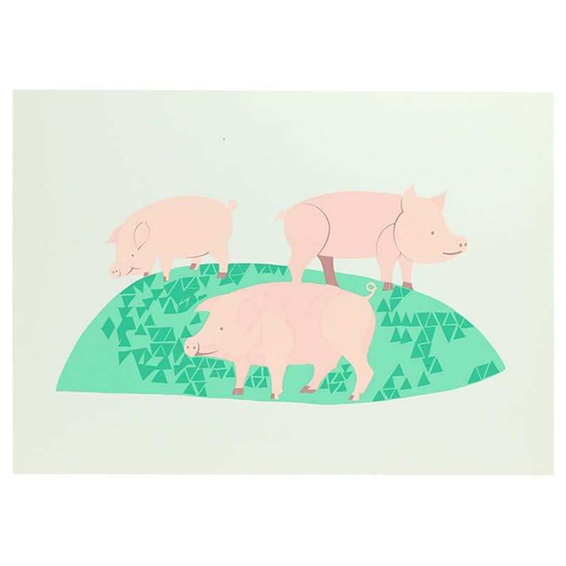 Colorful Plastic Wall Art Ilustration of Three Pigs, Czechoslovakia, 1960