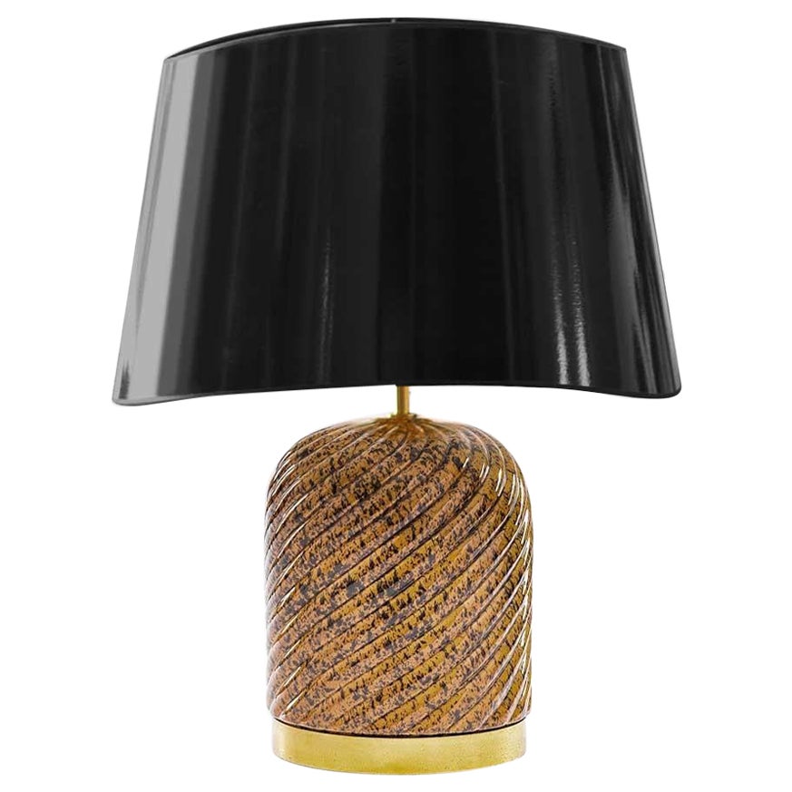 Table Lamp by Tommaso Barbi in Glazed Ceramic and Brass, Complete with Lampshade For Sale