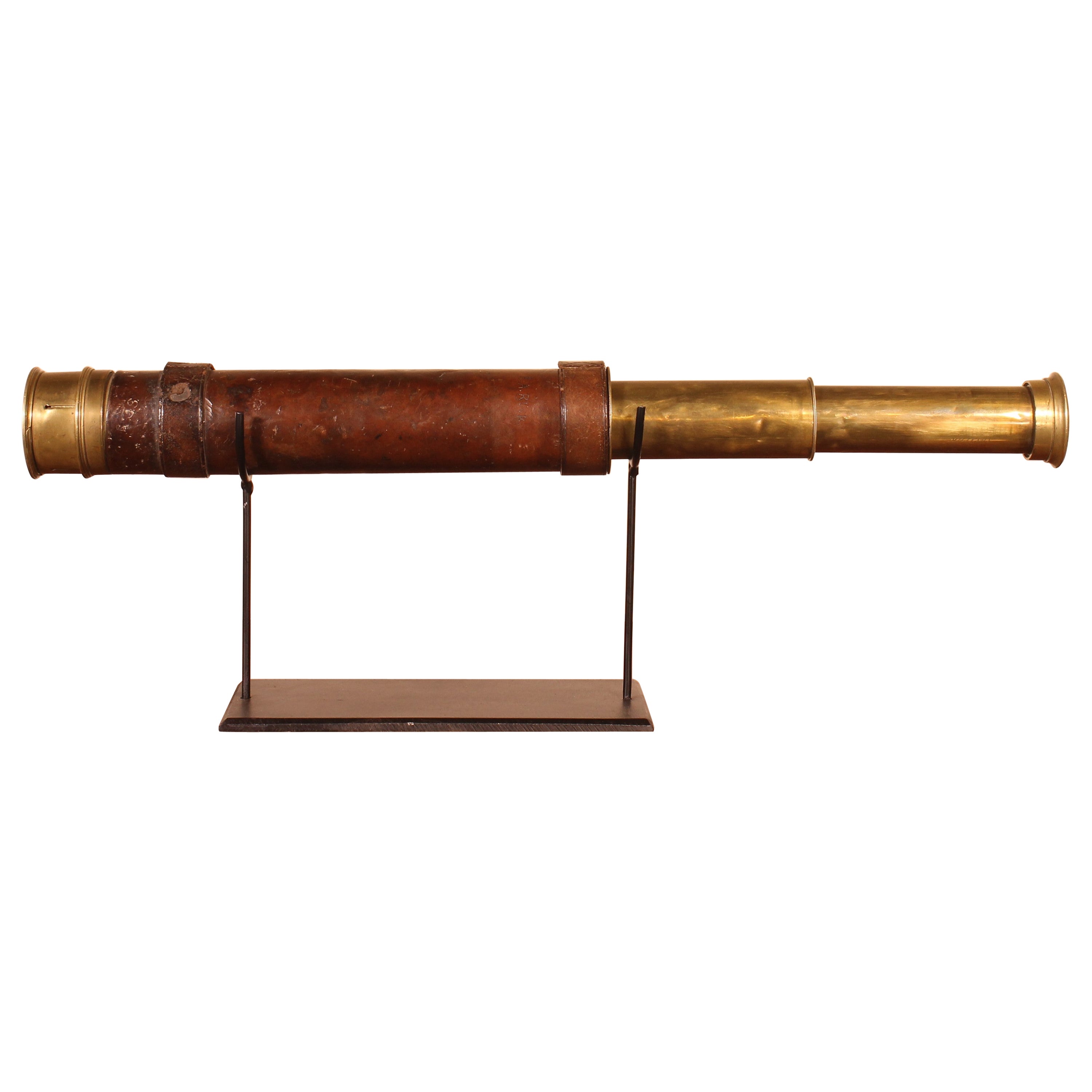 19th Century Military Telescope In Leather And Brass