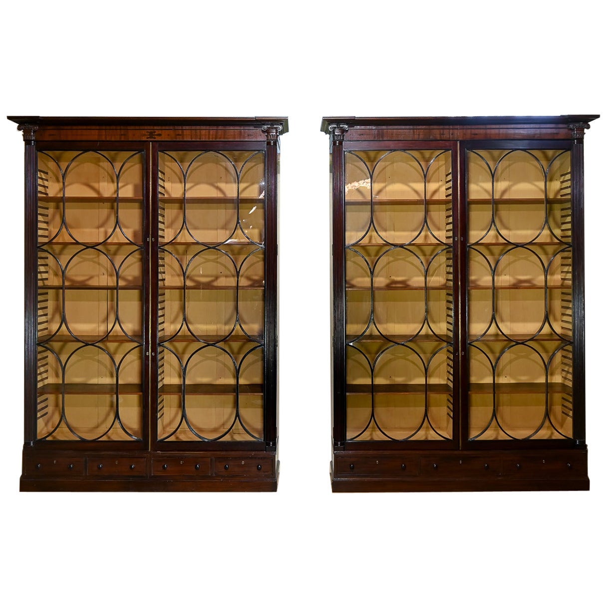 Pair of Monumental Regency Oval Astral Glazed Mahogany Library Bookcases, c.1810 For Sale