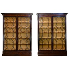 Antique Pair of Monumental Regency Oval Astral Glazed Mahogany Library Bookcases, c.1810