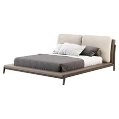 Queen Modern Milos Bed Made with Walnut and Leather, Handmade by Stylish Club