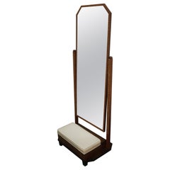 Free Standing Art Deco Cheval Mirror with Cream Leather Knee Cushion