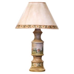 Retro Midcentury French Hand Carved Hand Painted Table Lamp from Provence with Shade