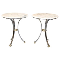 Pair of Maison Jansen Attributed Marble Top Gueridon Tables, End Tables