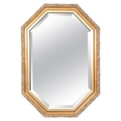 Retro French Louis XVI Style Gold Gilt Octagonal Beveled Glass Wall Hanging Mirror