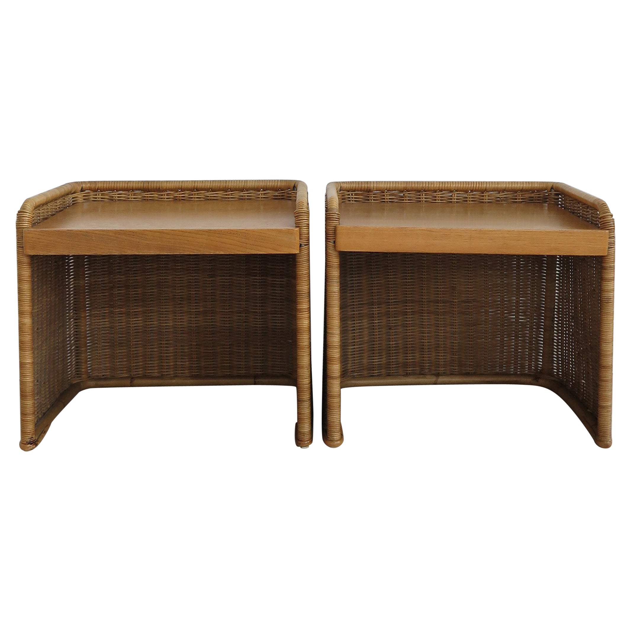 Italian Midcentury Rattan Bamboo Bedside Tables Night Stands, 1950s For Sale