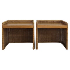Vintage Italian Midcentury Rattan Bamboo Bedside Tables Night Stands, 1950s