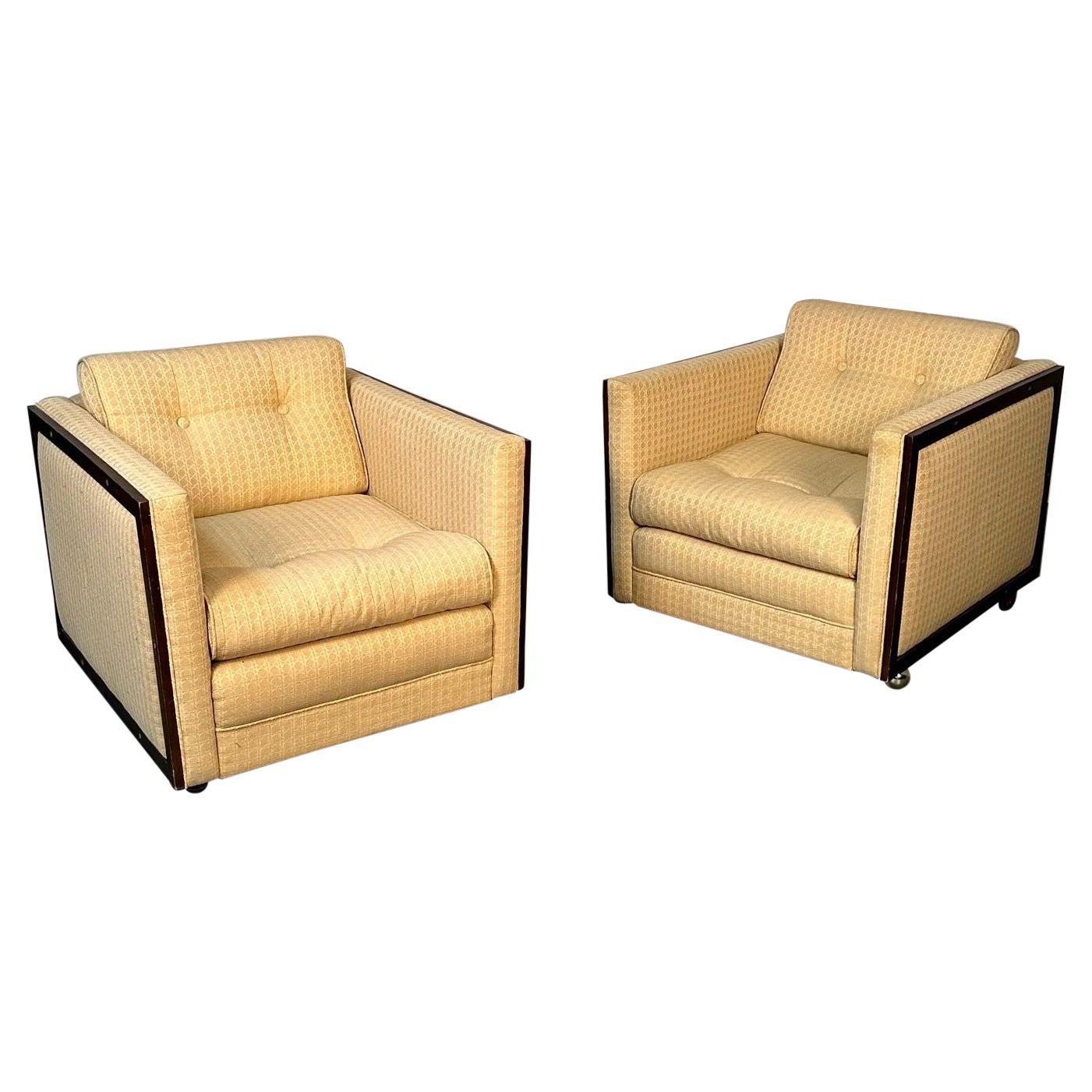 Pair Mid-Century Modern Lounge / Club Chairs, George Nelson Style, Box-Form For Sale