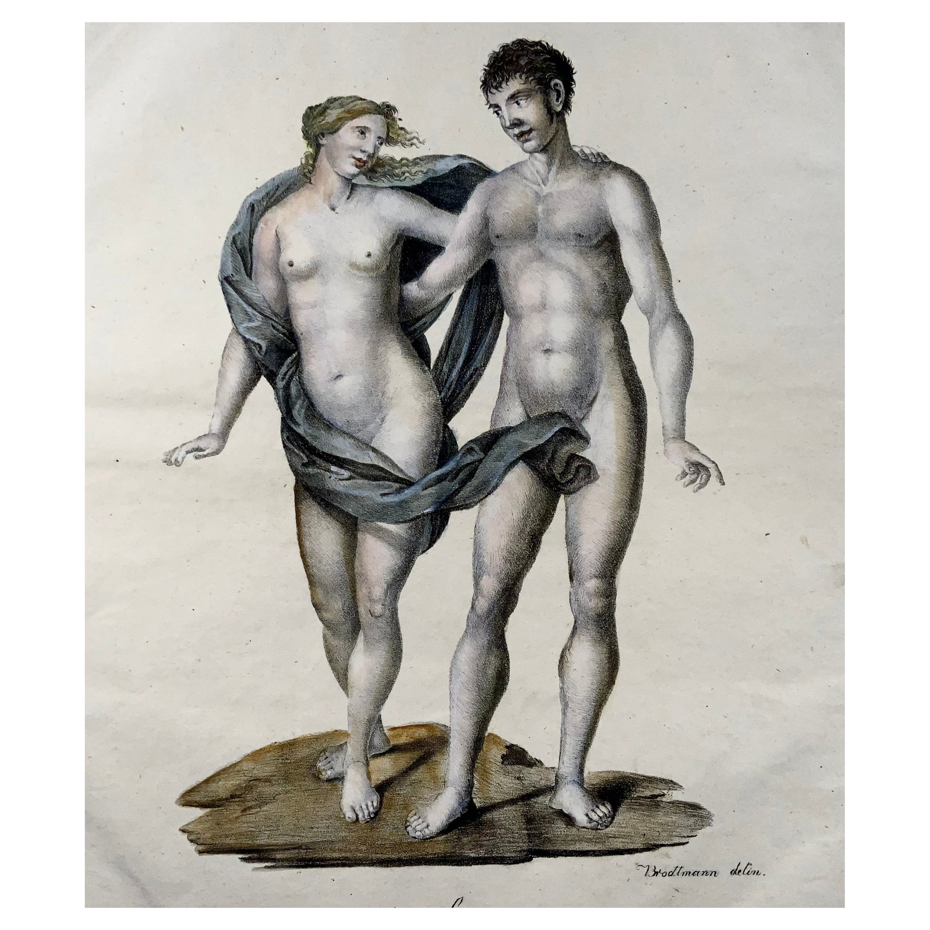 1816 Adam and Eve, Brodtmann, Imp. Folio Lithography in Crayon Manier For Sale