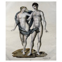 Antique 1816 Adam and Eve, Brodtmann, Imp. Folio Lithography in Crayon Manier