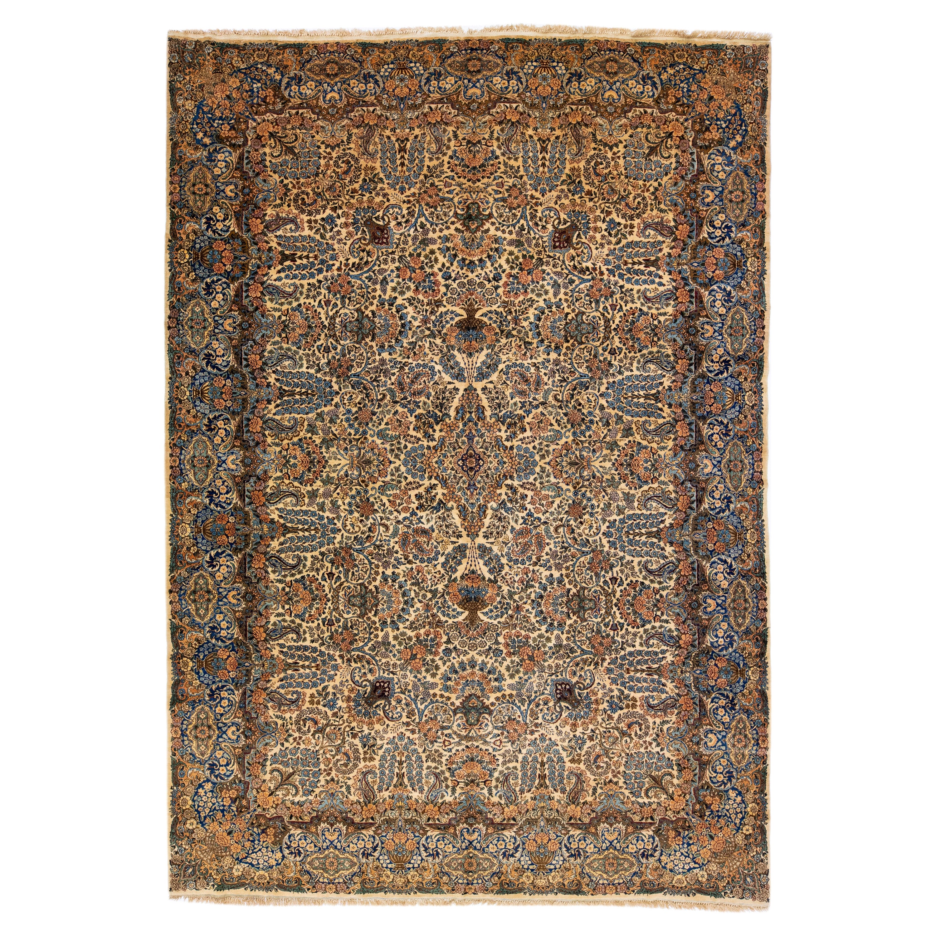 Antique Persian Kerman Wool Rug with Allover Multicolor Design For Sale