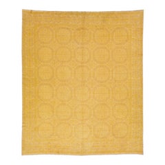 Spanish Vintage Wool Rug Modern Handmade with Goldenrod Design