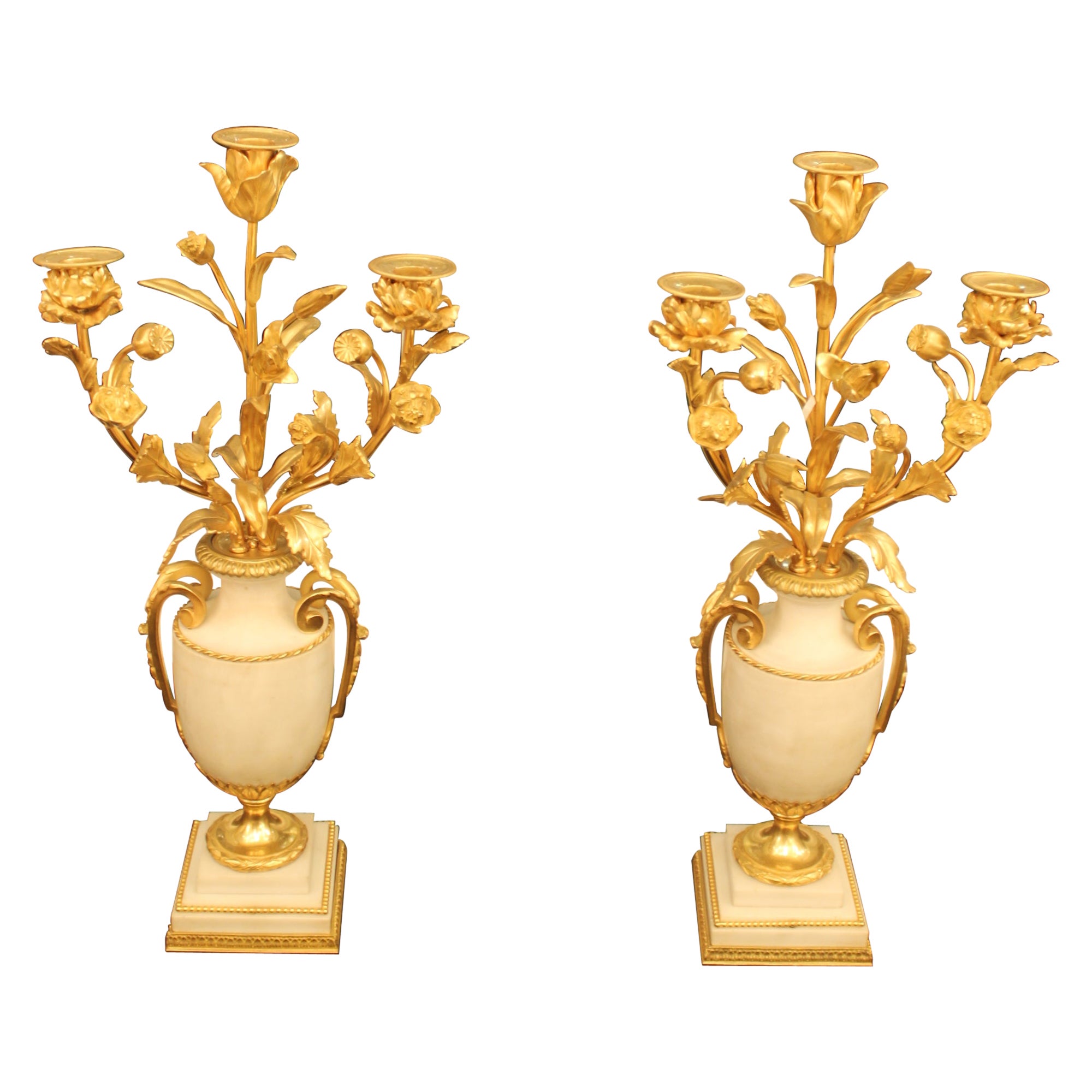 Beautiful Gilt Bronze and White Marble Table Lamps