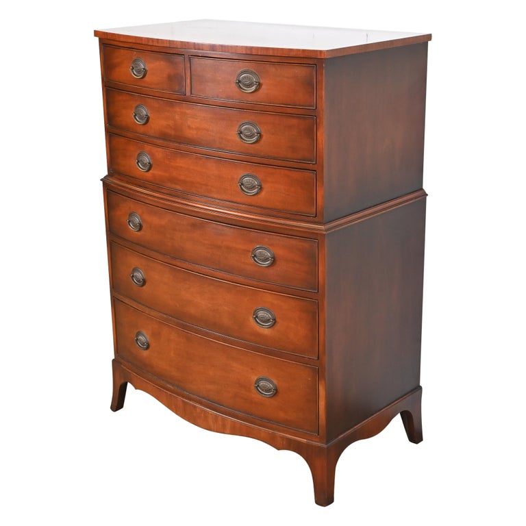 Kindel Furniture Georgian Mahogany Bow Front Highboy Chest Of Drawers ...