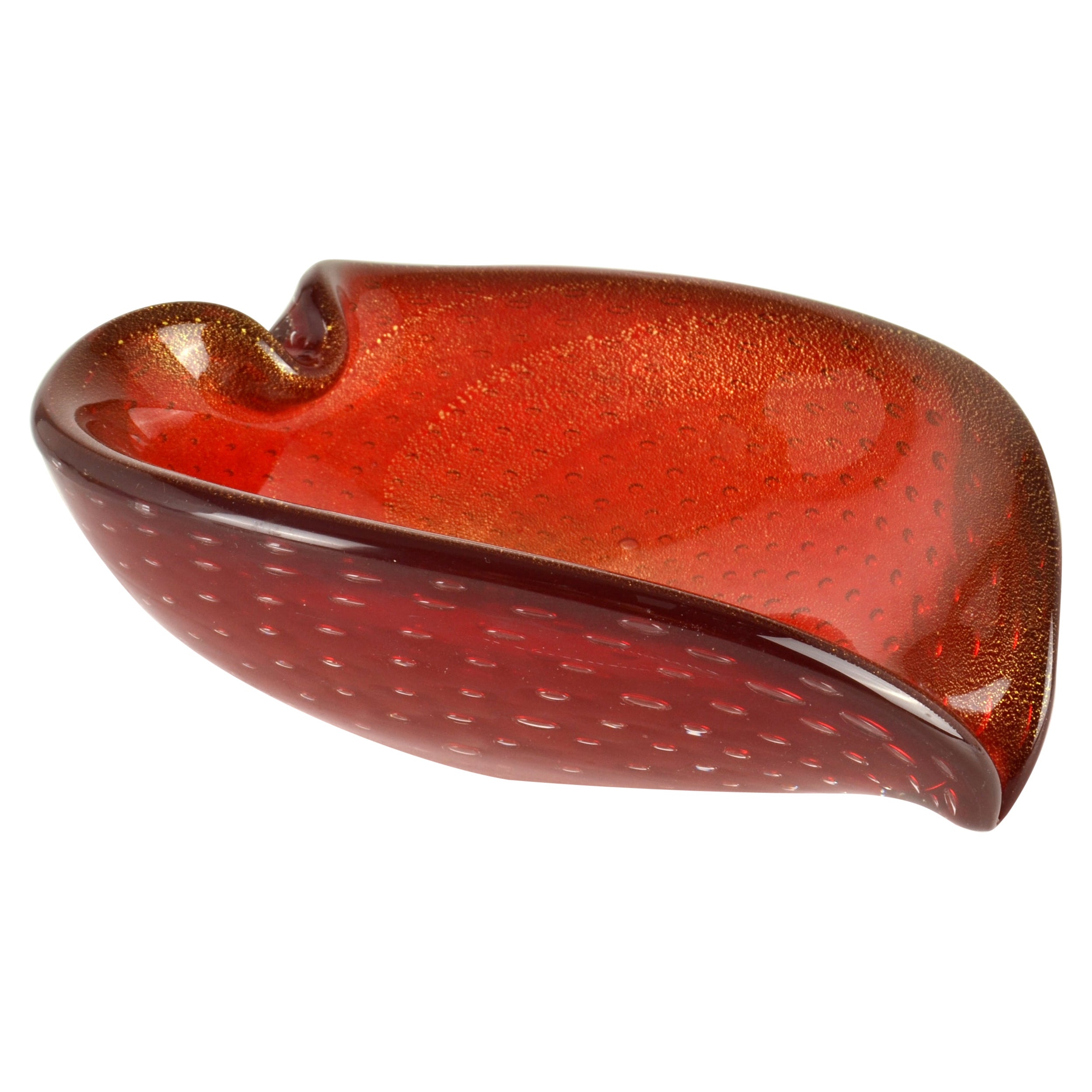 Murano Sommerso Red Glass Gold Leaf Bowl by Flavio Poli for Seguso, Italy, 1960 For Sale