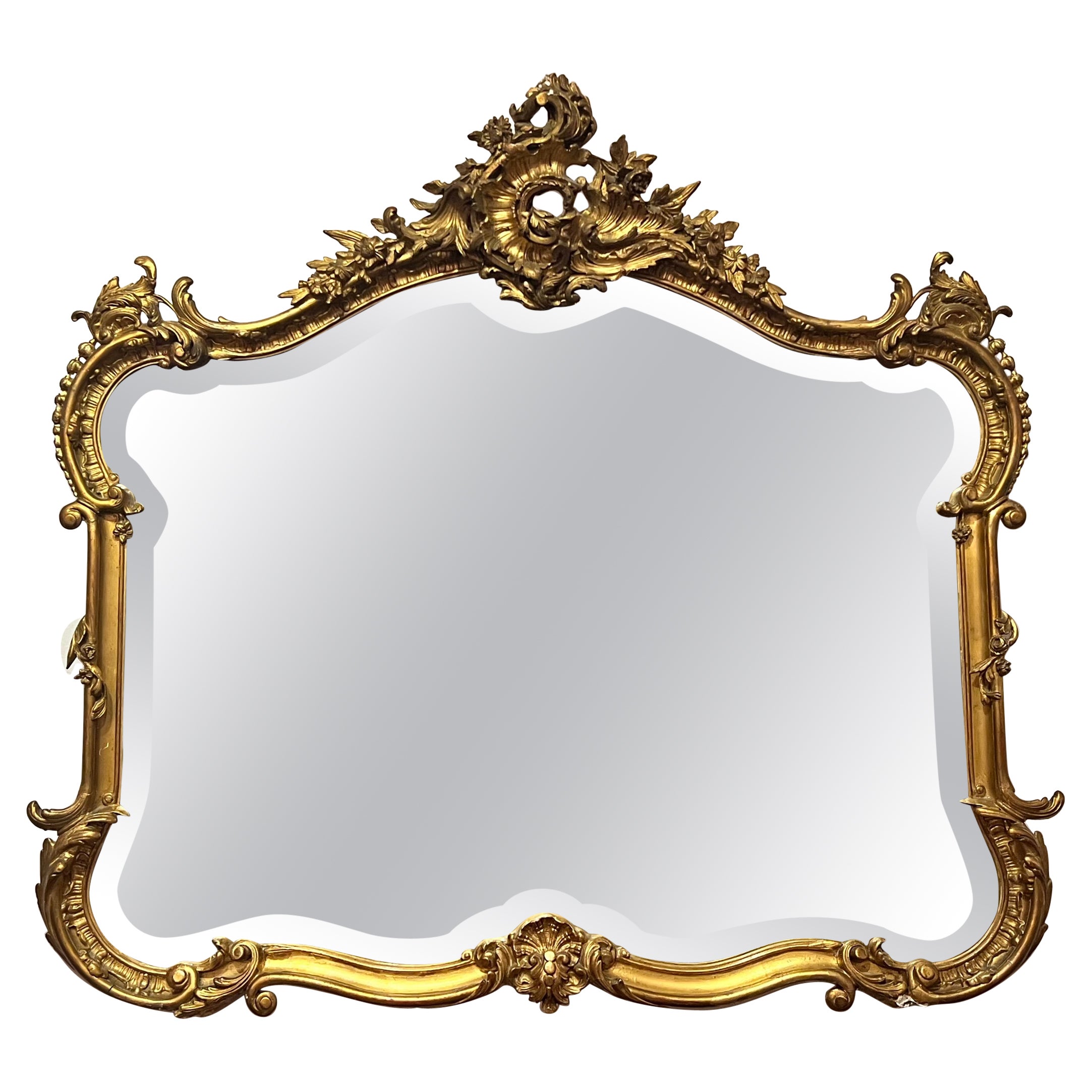 Antique French Gold Leaf Beveled Mirror, circa 1880