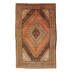 Tapis Samarkand vintage en laine orange à motif de médaillon fait à la main, milieu du siècle dernier