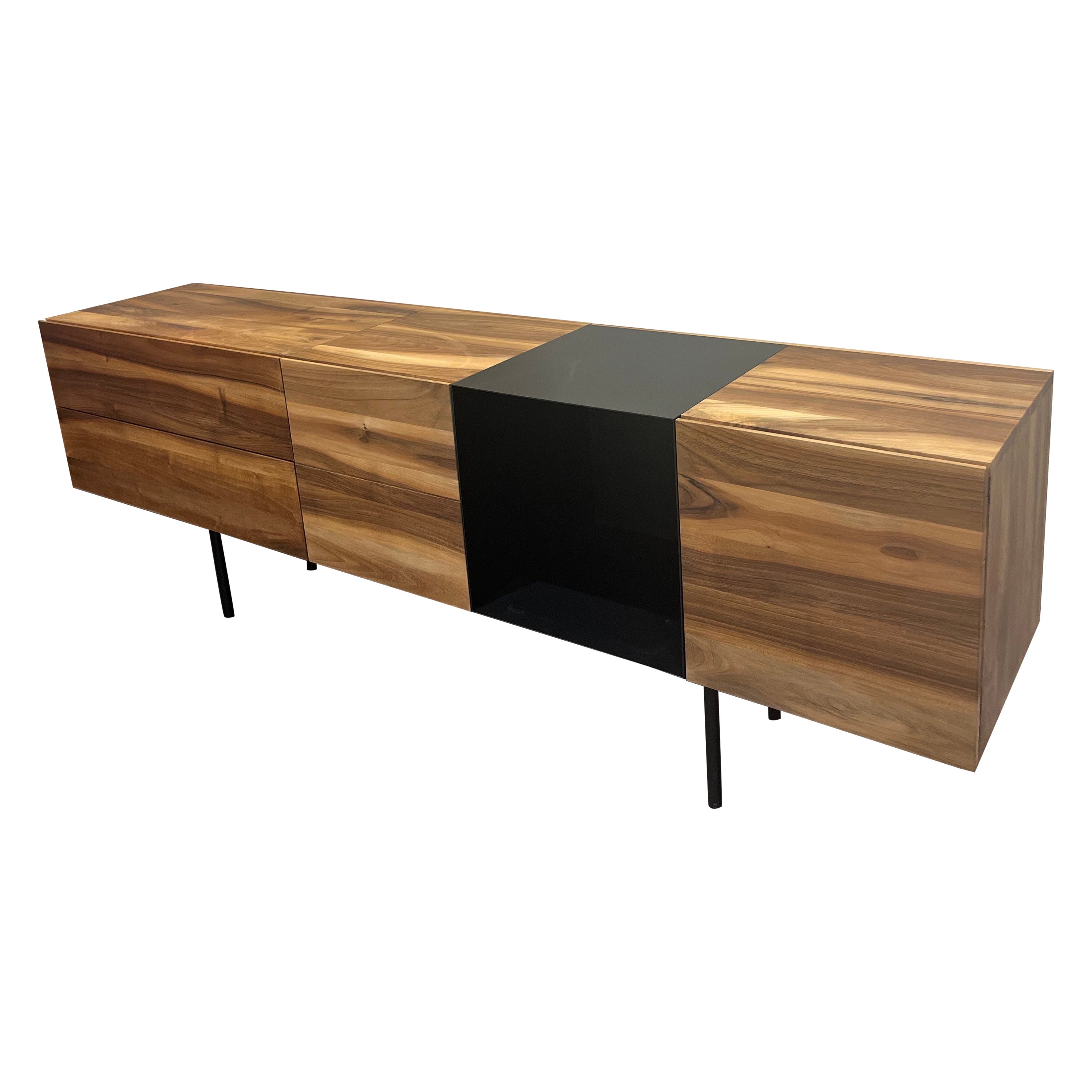 e15 Walnut Shanaz + Araq +Mahnaz sideboard + Bar cabinet+ chest of drawers STOCK For Sale
