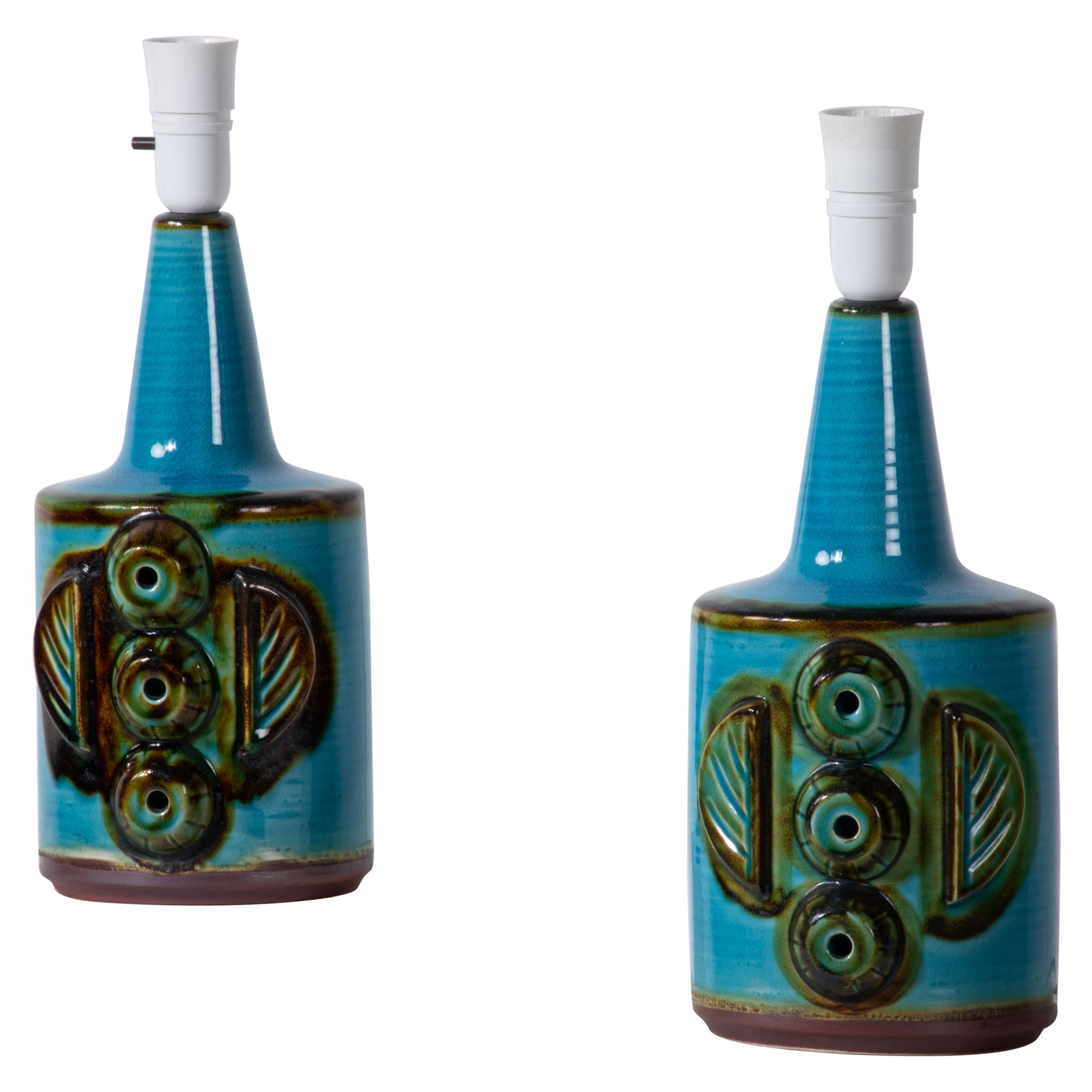 Pair of Turquoise Søholm Table Lamps by Einar Johansen, Denmark, 1960s