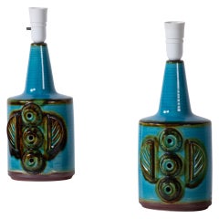Pair of Turquoise Søholm Table Lamps by Einar Johansen, Denmark, 1960s