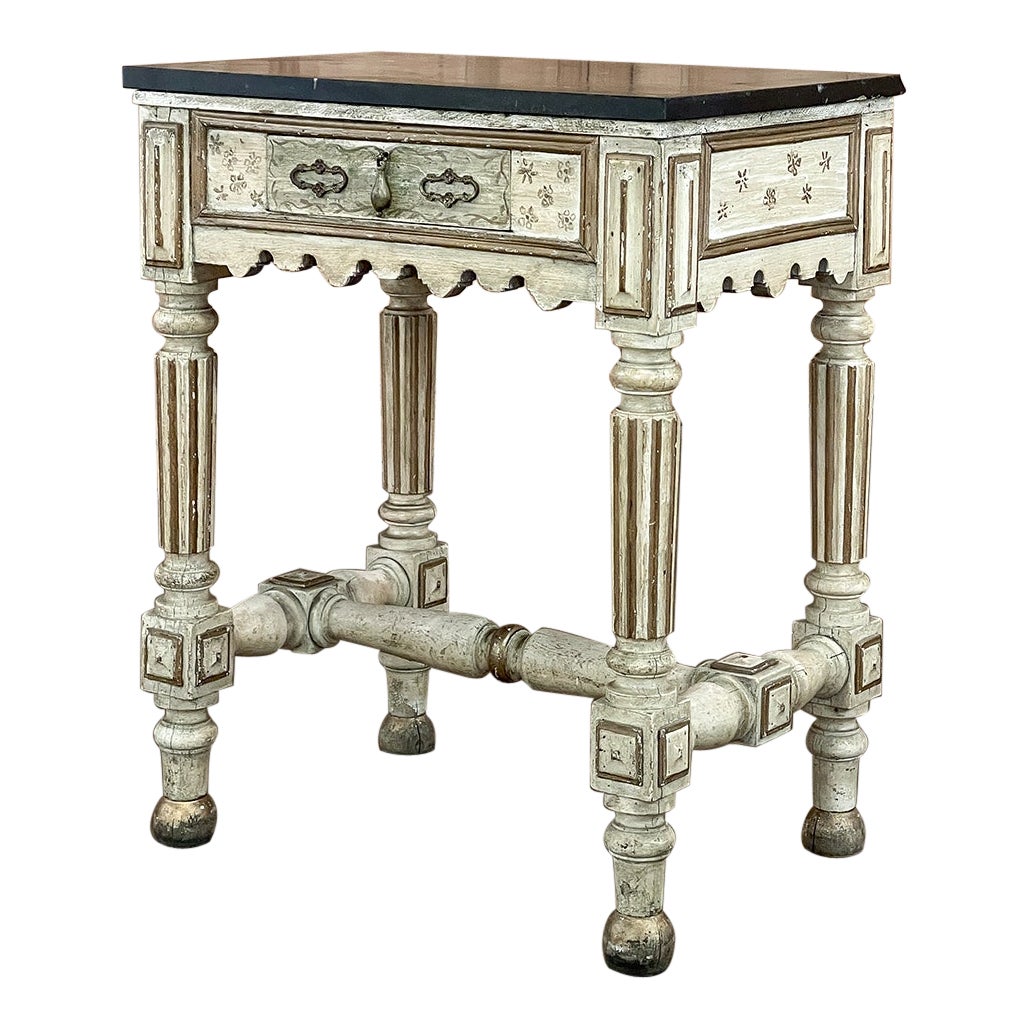 Table d'appoint néoclassique italienne du 19ème siècle avec plateau en marbre peint