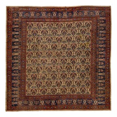 1920's  Tapis indien carré en laine Agra à motifs allover en marron