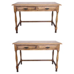 Pair of Early 20th Spanish Mobila Country Farm Desk with Two Drawers