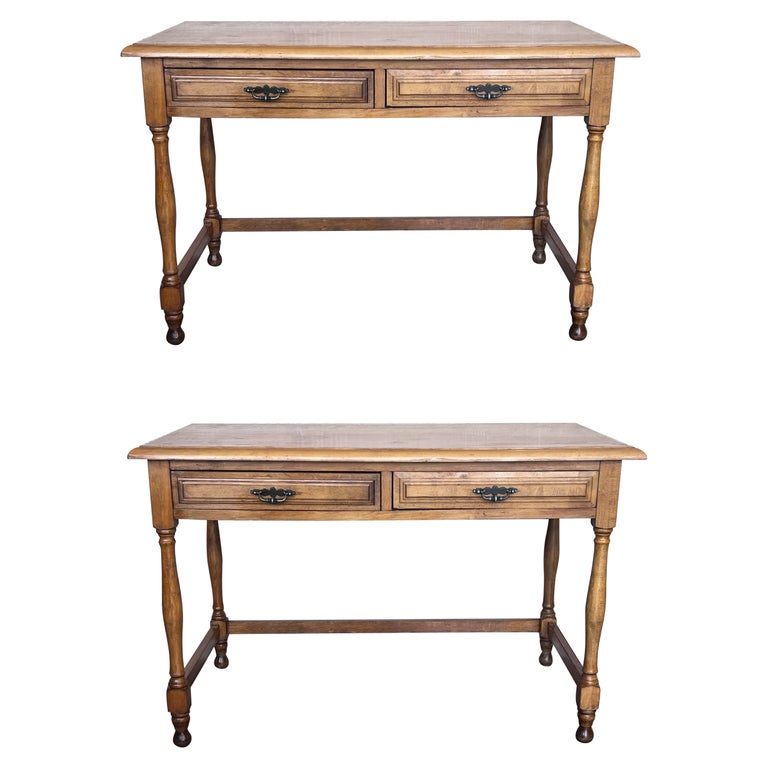 Pair of Early 20th Spanish Mobila Country Farm Desk with Two Drawers For  Sale at 1stDibs