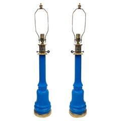 Antique Blue Opaline Glass Lamps