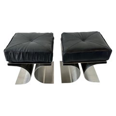 Pair of Michel Boyer Style Stainless Steel Stools