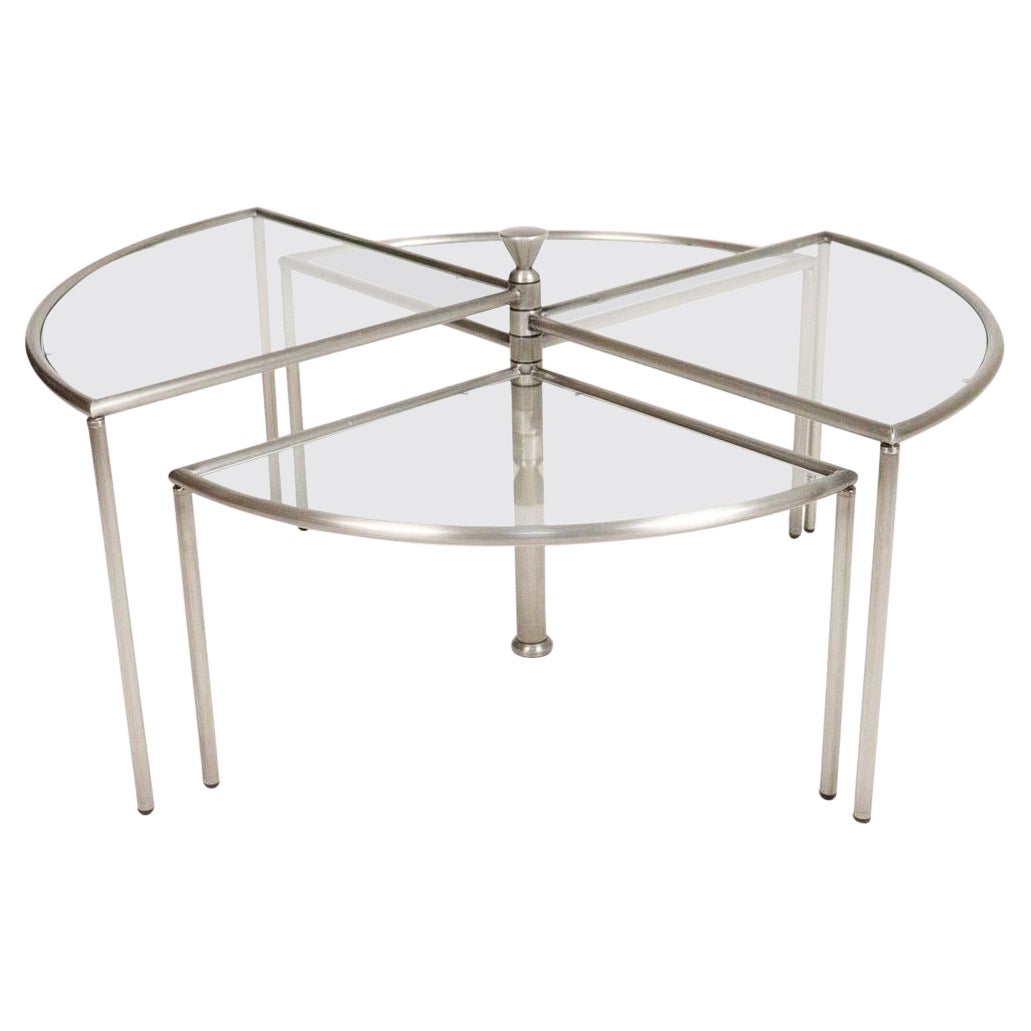 Italian Round Glass Top Side Table with 4 Nesting Elements, 1970s For Sale