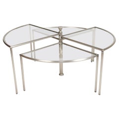 Italian Round Glass Top Side Table with 4 Nesting Elements, 1970s