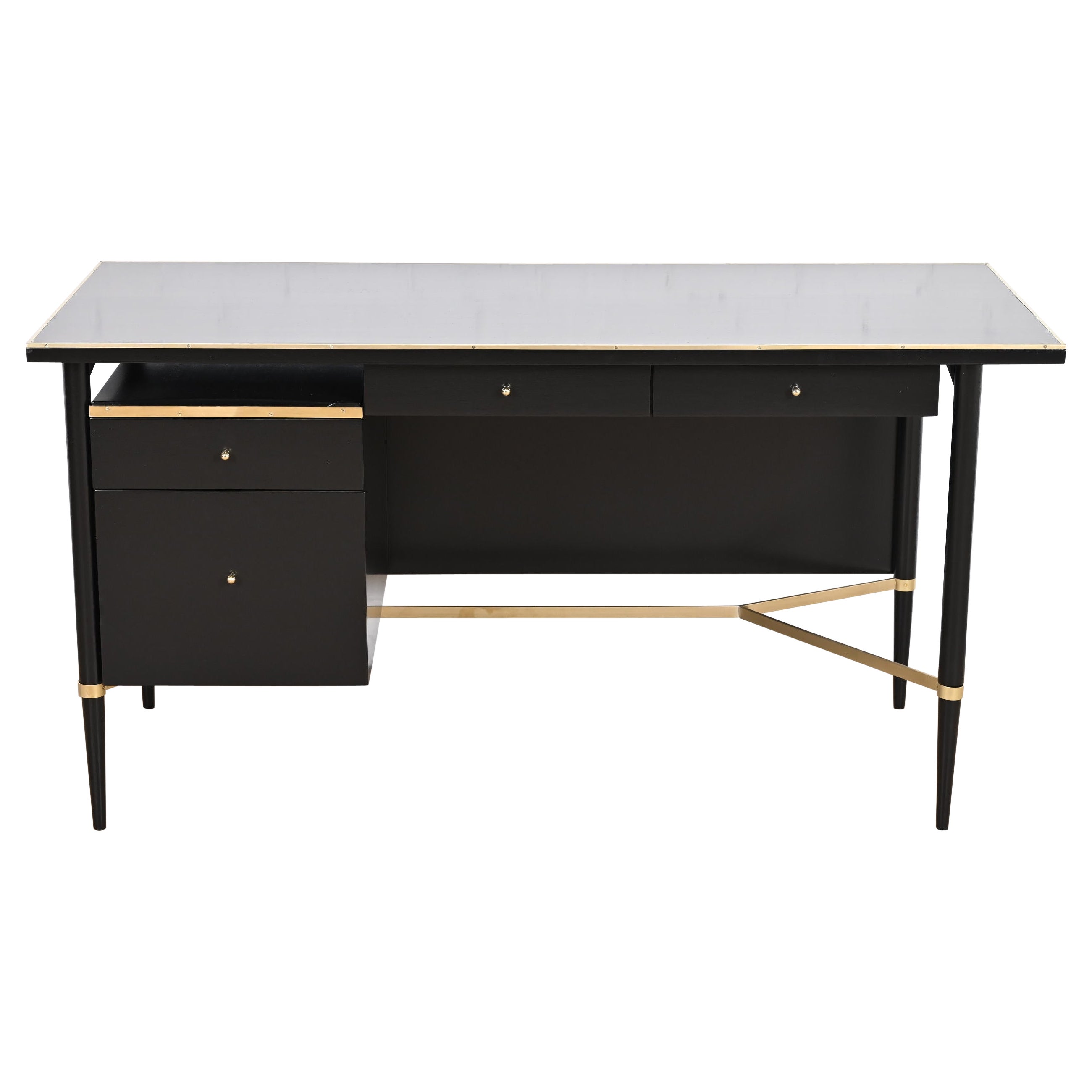 Schreibtisch aus der Paul McCobb Connoisseur Kollektion, schwarzer Lack und Messing, neu lackiert