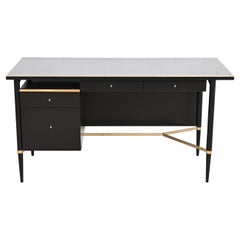 Paul McCobb Connoisseur Collection Black Lacquer and Brass Desk, Refinished