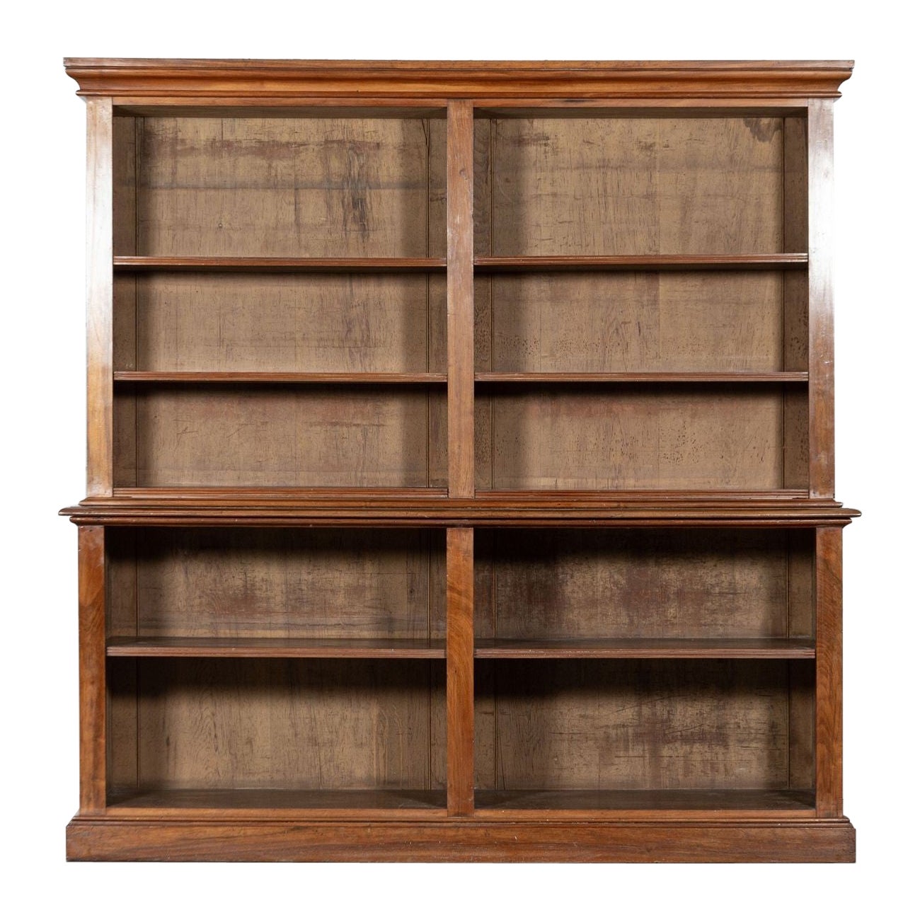 Large 19thC English Walnut & Birch Bookcase For Sale