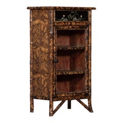 19thC English Chinoiserie Lacquered Bamboo Glazed Cabinet