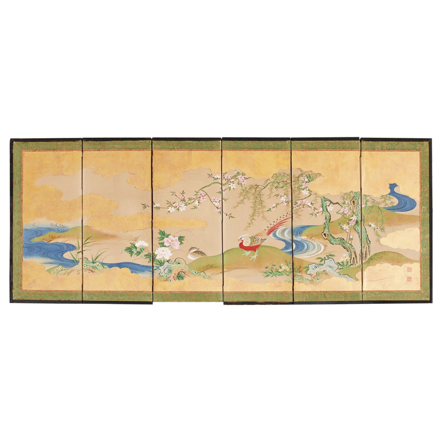 Japanese Edo Six Panel Table Screen After Maruyama Okyo For Sale