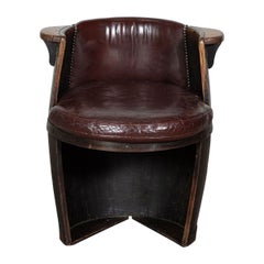 Antique Oak & Leather Whiskey Barrell Chair