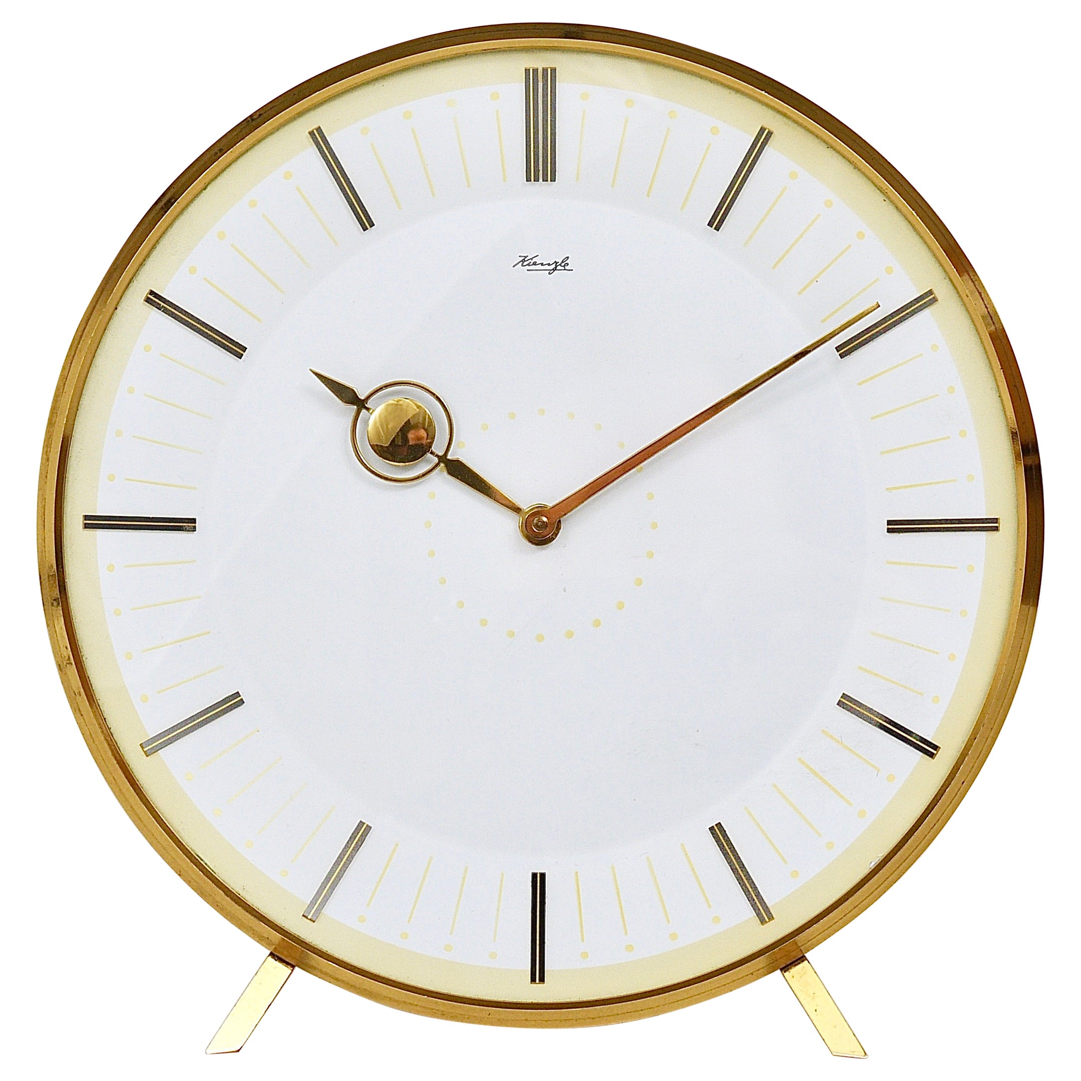 Midcentury Kienzle Brass Table Clock, Heinrich Moeller Style, Germany, 1950s