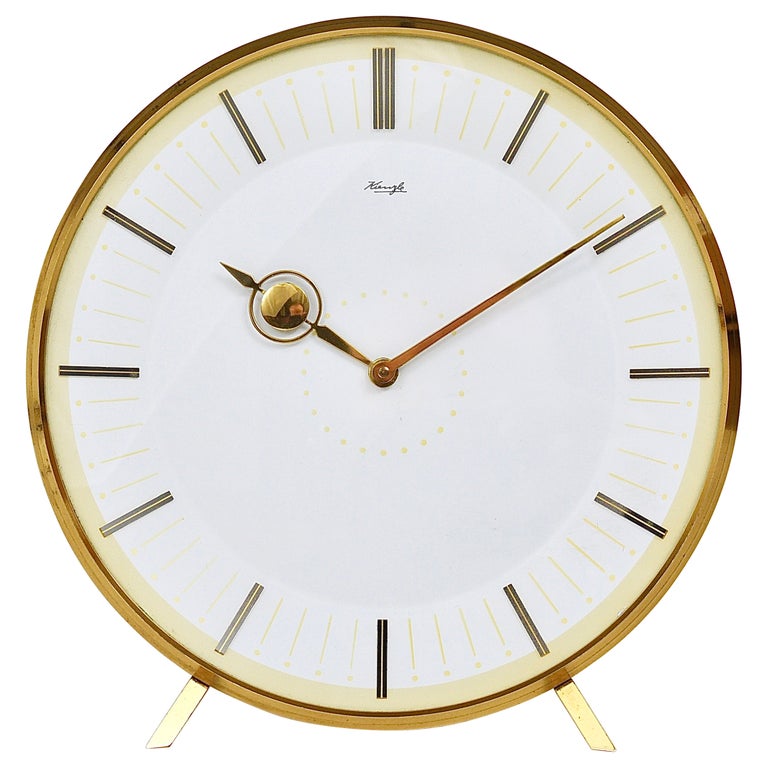 Midcentury Kienzle Brass Table Clock, Heinrich Moeller Style, Germany