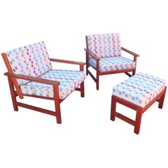 Charles Webb Pair of Cherry Lounge Chairs and Ottoman