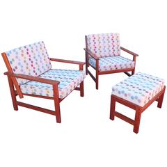 Charles Webb Pair of Cherry Lounge Chairs and Ottoman 1