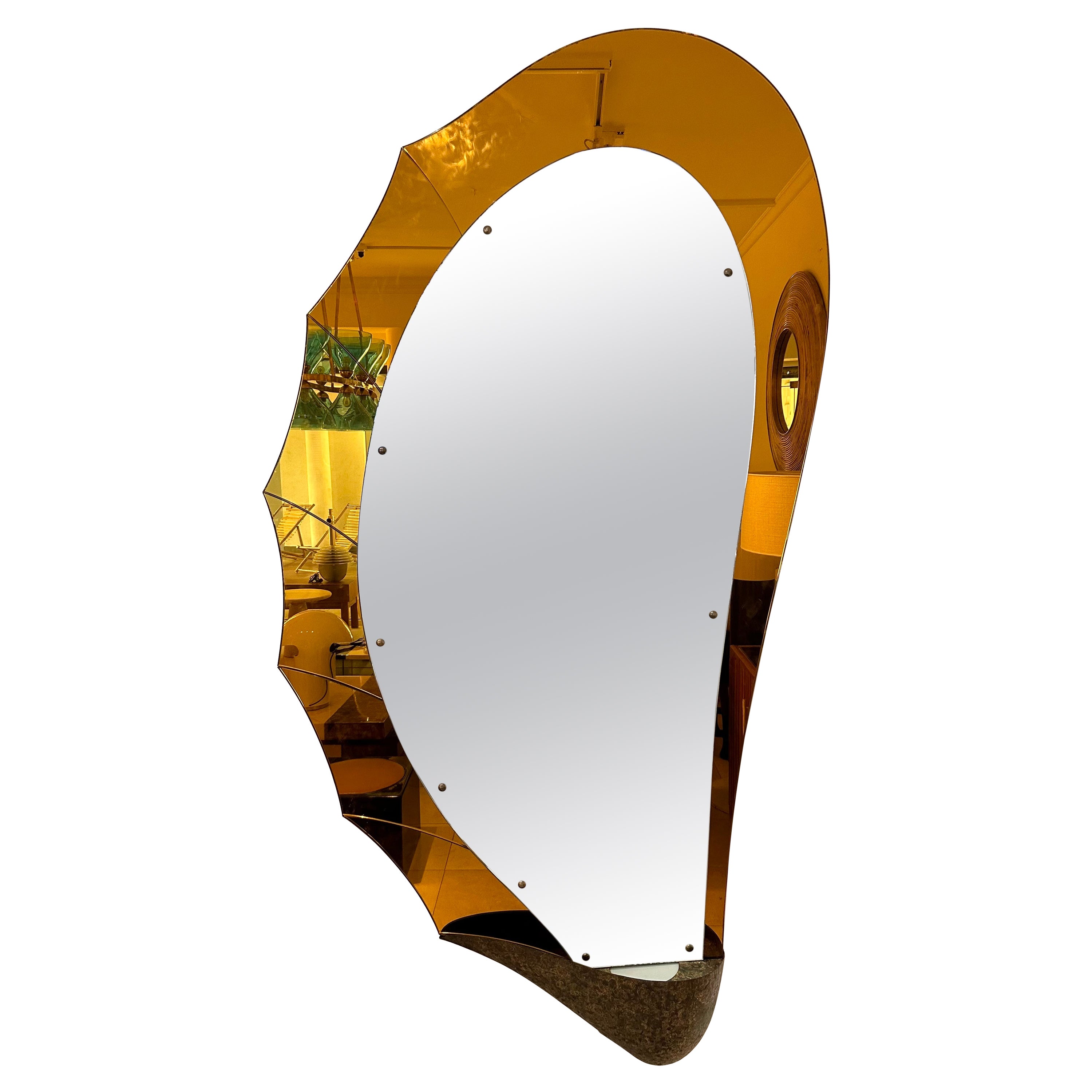 Extra Large Lightning Mirror Amber Glass by Cristal Art, Italy, 1960s