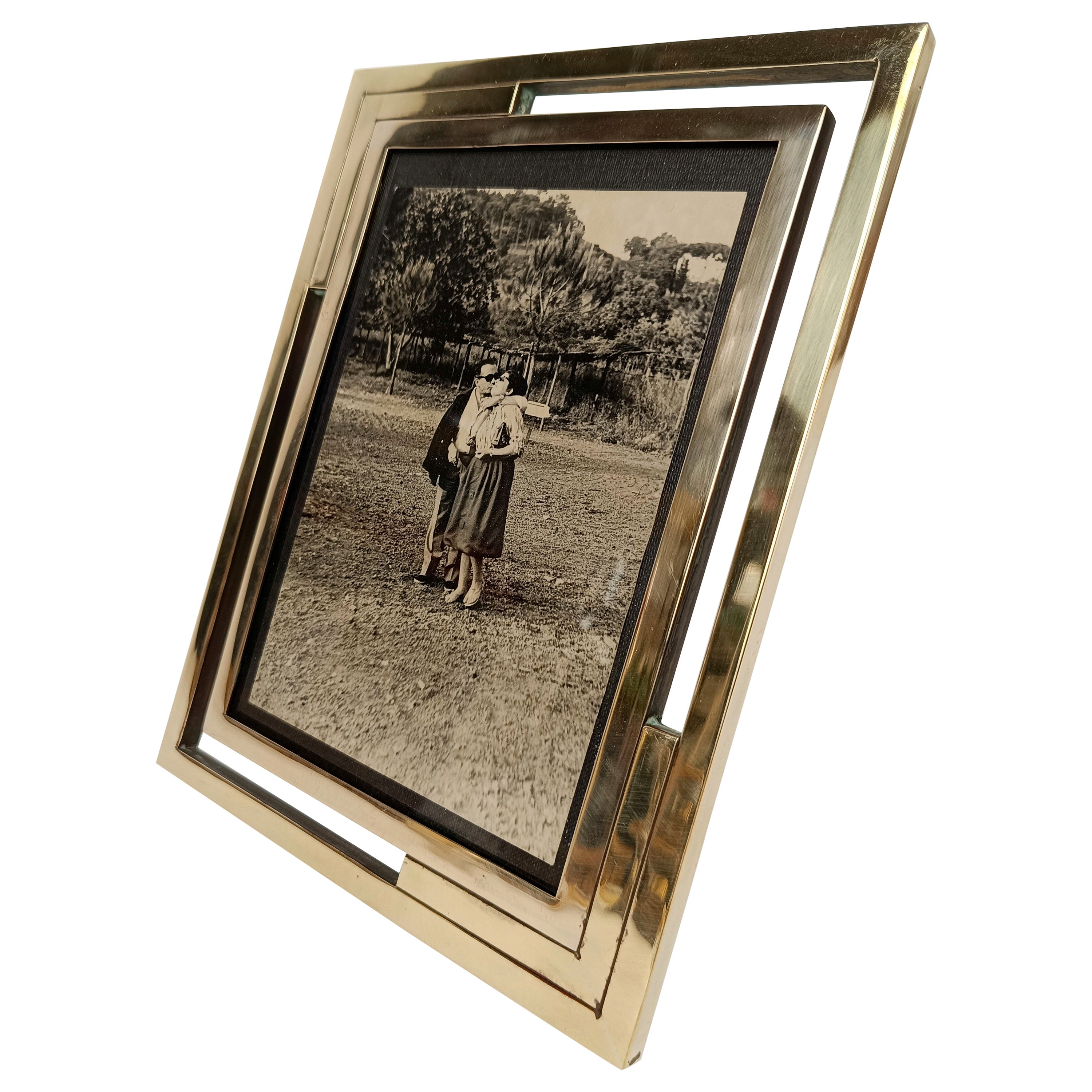 Gilded Brass Midcentury Picture Photo Frame in the Style of Romeo Rega, Italy