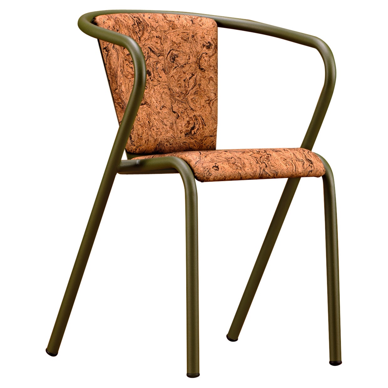 Moderner BICA-Sessel aus Stahl, Oliv, Polsterung aus natürlichem Korkbraunem Mescla