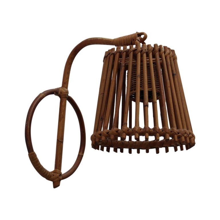 Applique murale Mid century  Italien  Bambou tressé à la main, style Franco Albini, années 1950