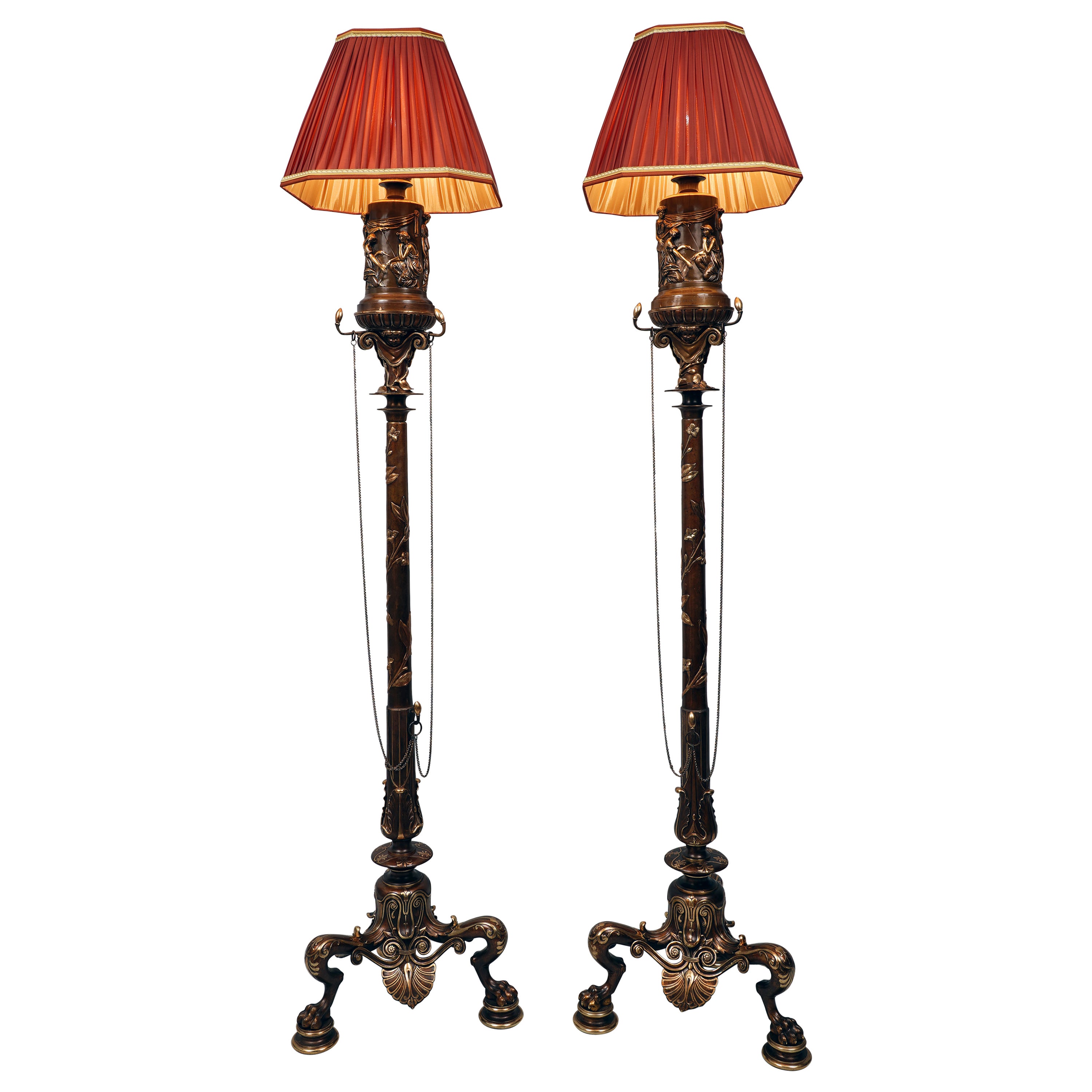 Paire de lampadaires néo-grecs en bronze par F. Barbedienne, France, vers 1860