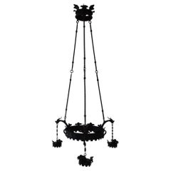 Huge French Wrought Iron Gothic Dragon, Medieval Chandelier, circa 1900
