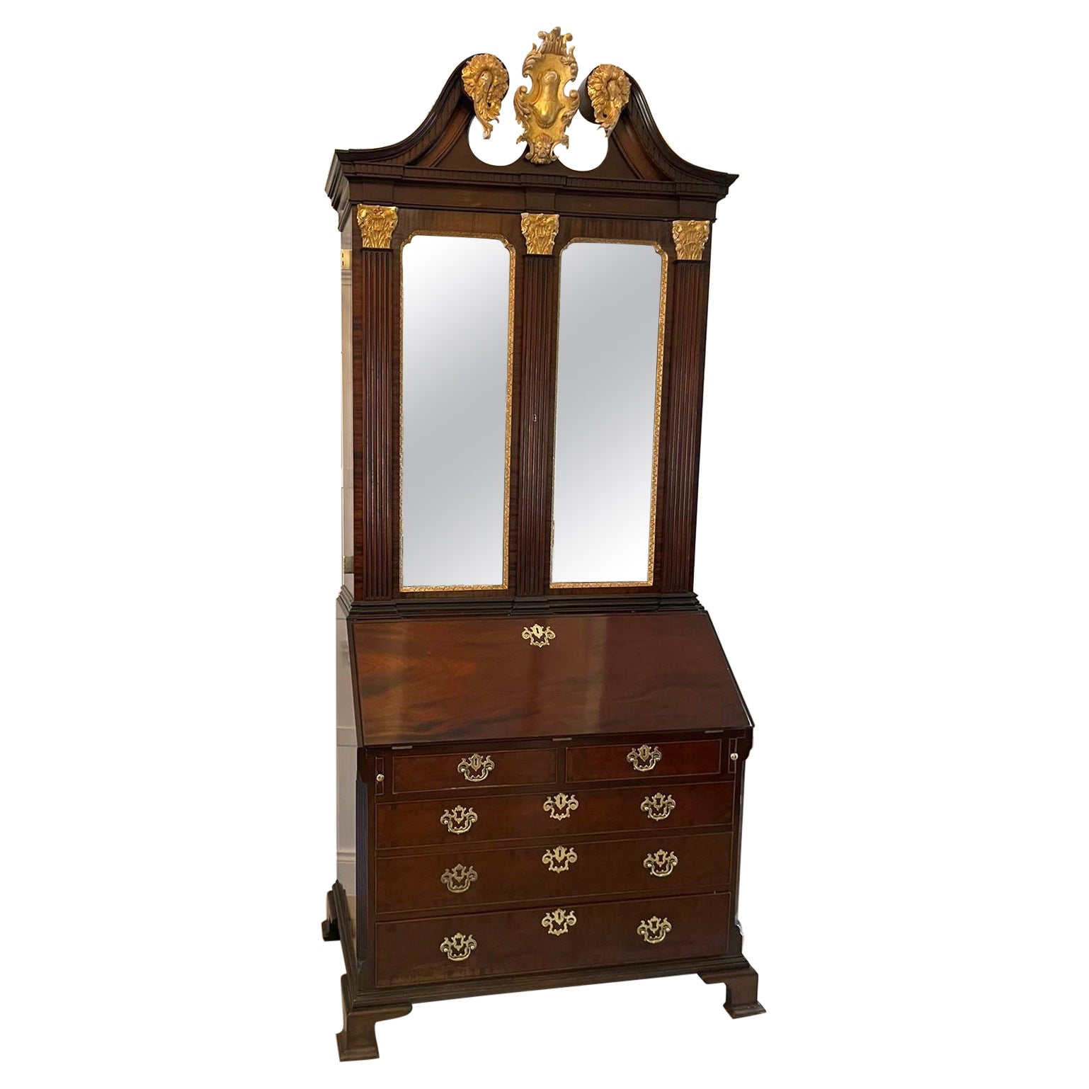 Outstanding Quality Antique Chippendale Style Mahogany Bureau Bookcase For  Sale at 1stDibs